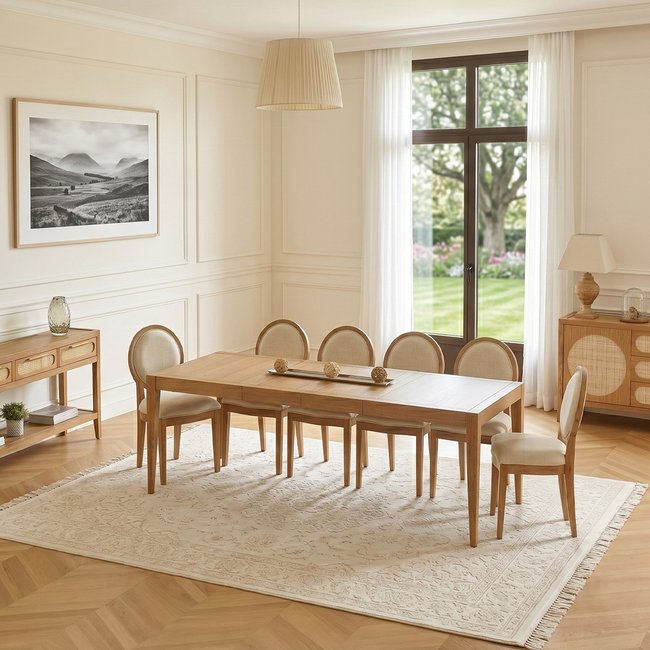 Table à rallonges 10 couverts en chêne, 220 x 90 cm MONTANA Couleur beige <span itemprop=