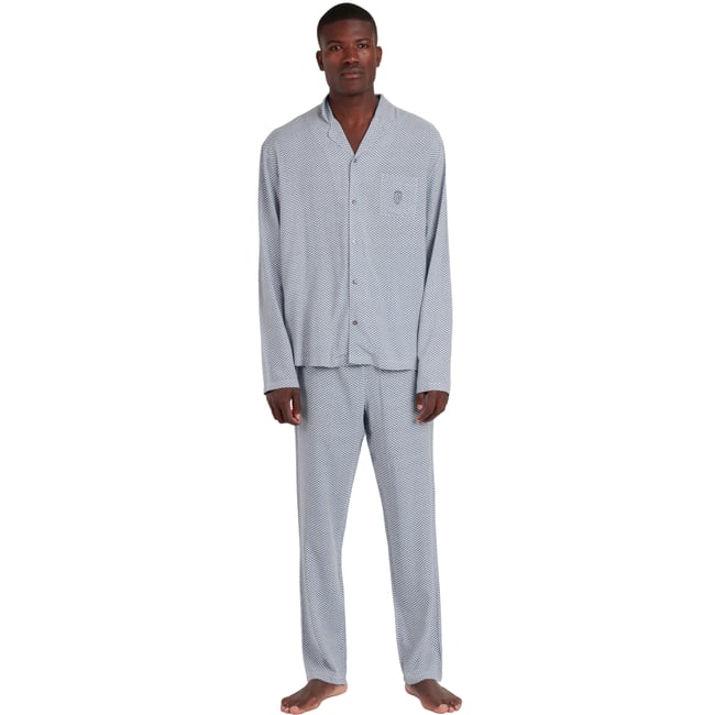 Pyjama tenue pantalon chemise manches longues Classic Spiga bleu <span itemprop=