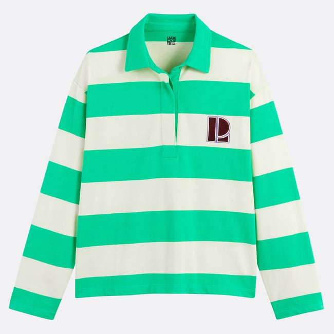 Stripete poloskjorte med lange ermer ecru/grønne striper LA REDOUTE COLLECTIONS