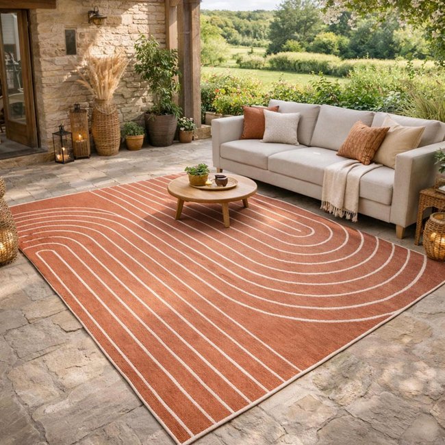 Tapis extérieur, kilim reversible LYN2 V REVERSIBLE Couleur terracota, écru <span itemprop=