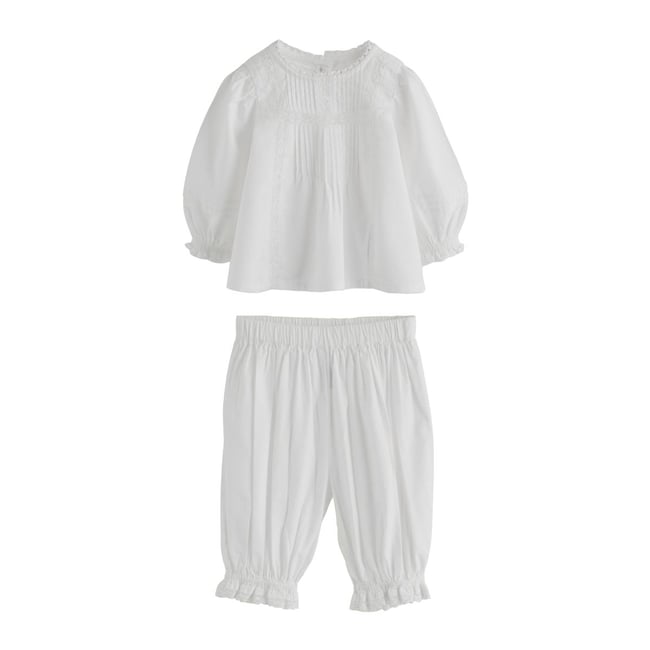 Haut en dentelle et pantalon bébé, 2 pièces blanc <span itemprop=