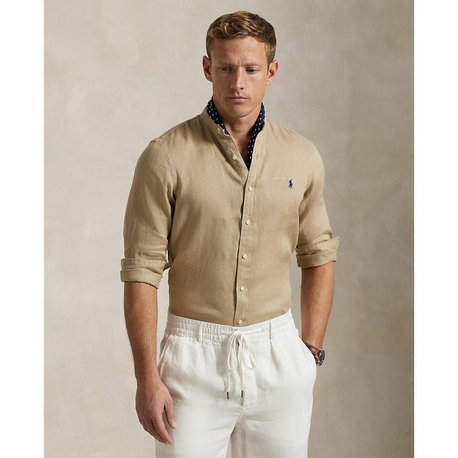Рубашка зауженного покроя из льна бежевый POLO RALPH LAUREN