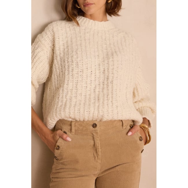 Pull BUSTER en alpaga et laine blanc <span itemprop=