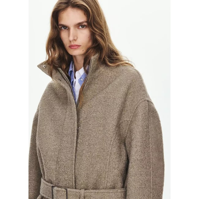 Manteau à col cheminée avec ceinture marron moyen <span itemprop=