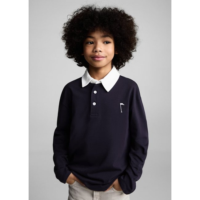 Polo coton col contrastant bleu marine foncé <span itemprop=