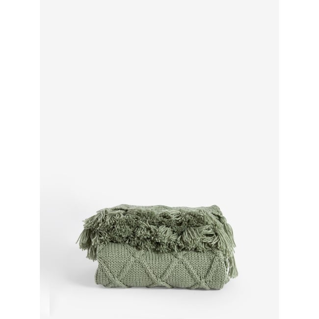 Couverture en maille torsadée épaisse vert sauge <span itemprop=