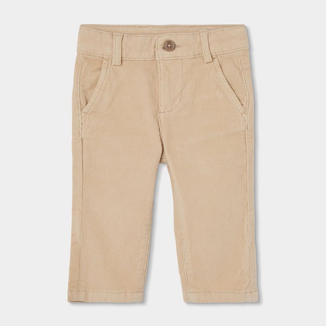 Pantalon garçon en velours côtelé fin beige <span itemprop=
