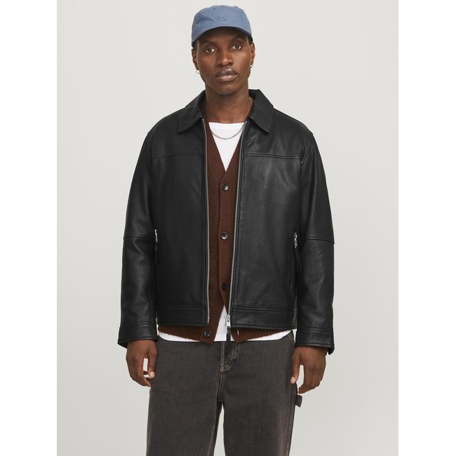 Veste en cuir JACK & JONES black <span itemprop=