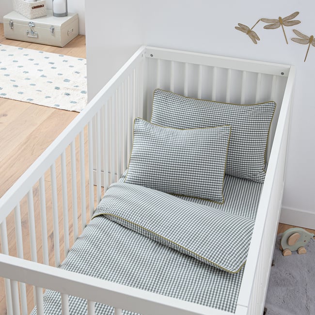 Housse de couette bébé en coton, Tiny Vichy vichy vert <span itemprop=