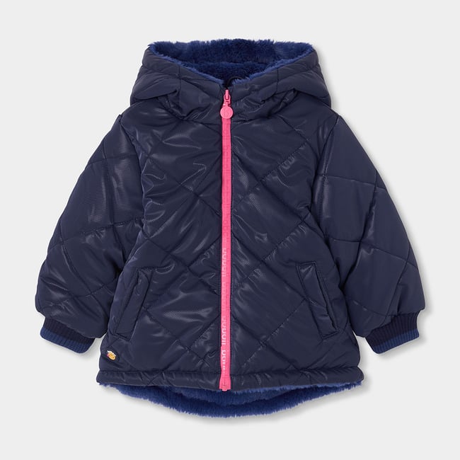 Parka fille tissu technique matelassée bleu <span itemprop=