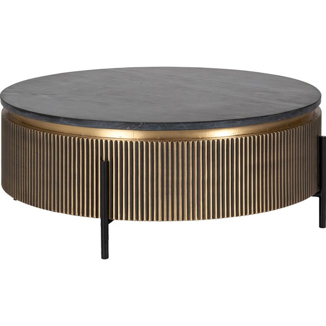 Table basse en marbre, ronde, Ironville Couleur or sur piètement noir <span itemprop=