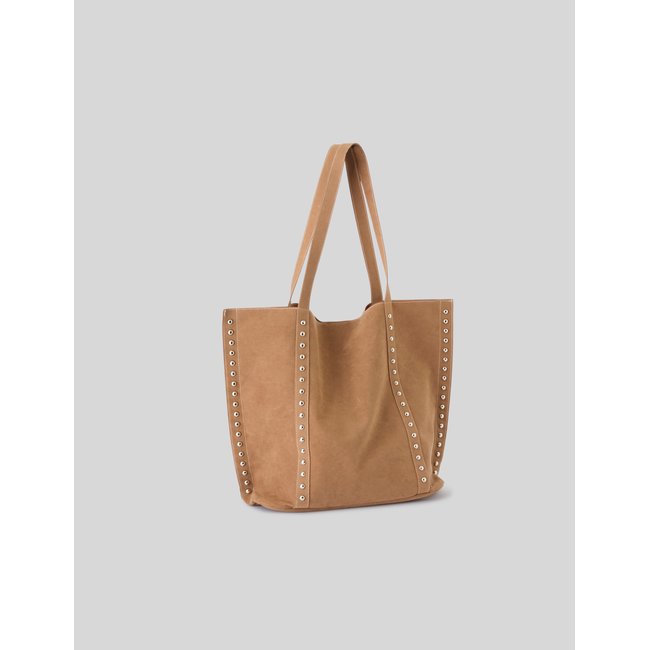 Sac cabas à clous en suédine camel <span itemprop=