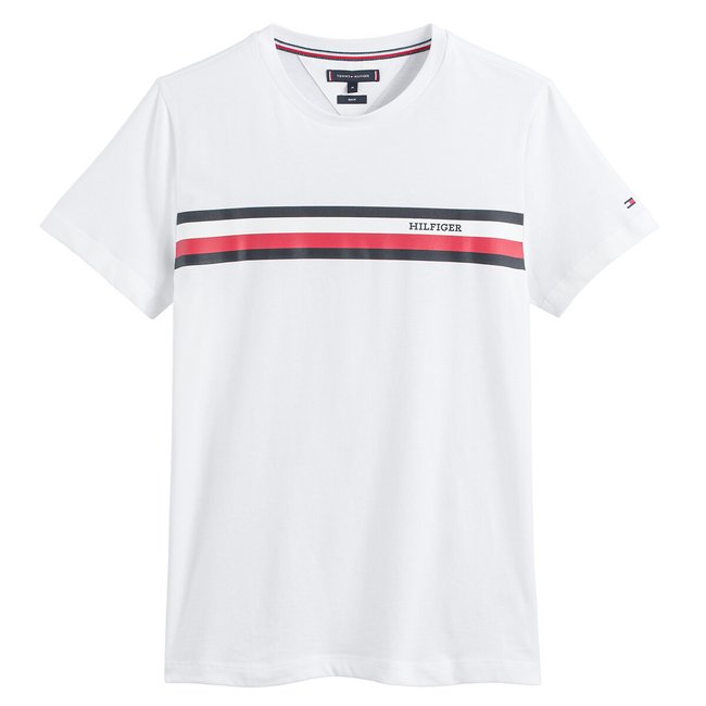 T-Shirt mit rundem Ausschnitt, Logo-Streifen weiss <span itemprop=