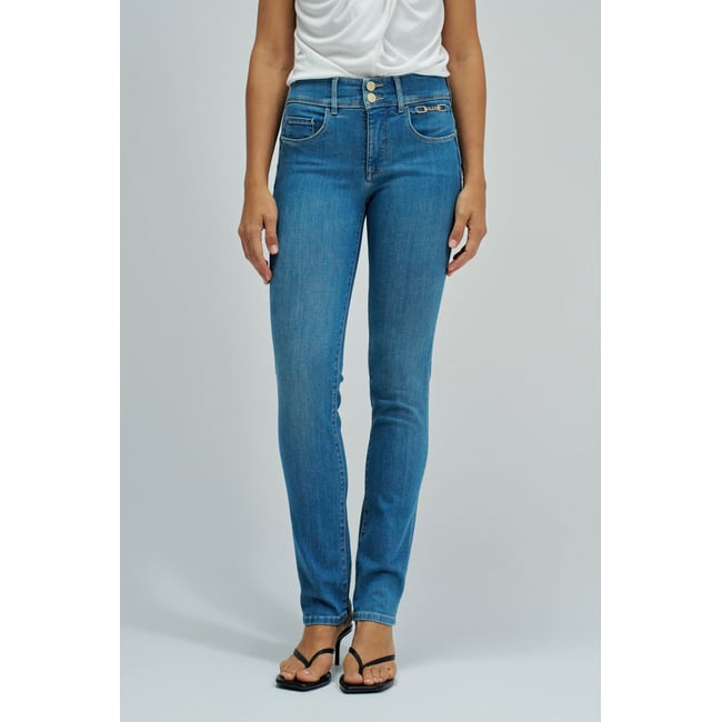 JEAN SECRET PUSH IN SLIM bleu turquoise <span itemprop=