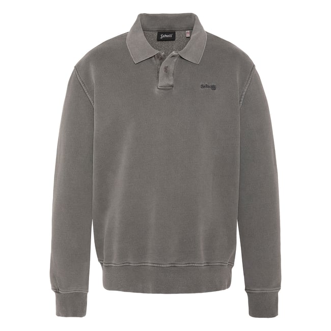 Sweatshirt col polo bleu, effet délavé - SCHOTT