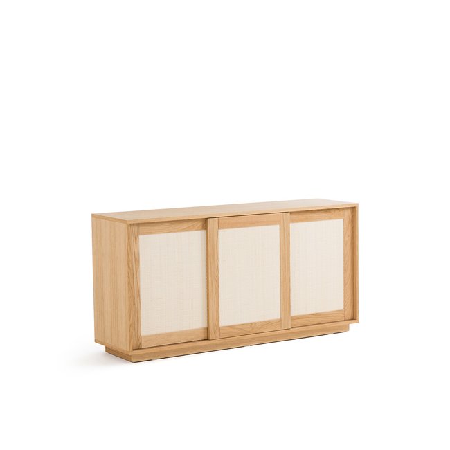 Sideboard Palano mit 3 Türen, Eichenfurnier und Korbgeflecht eiche <span itemprop=