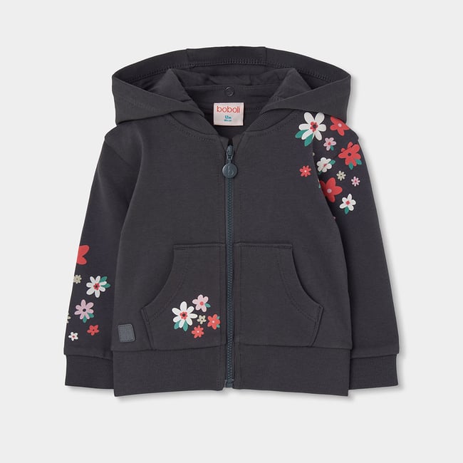 Veste molleton fille imprimé fleurs gris <span itemprop=