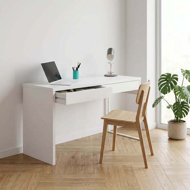 Bureau réversible bois avec tiroirs Couleur blanc <span itemprop=