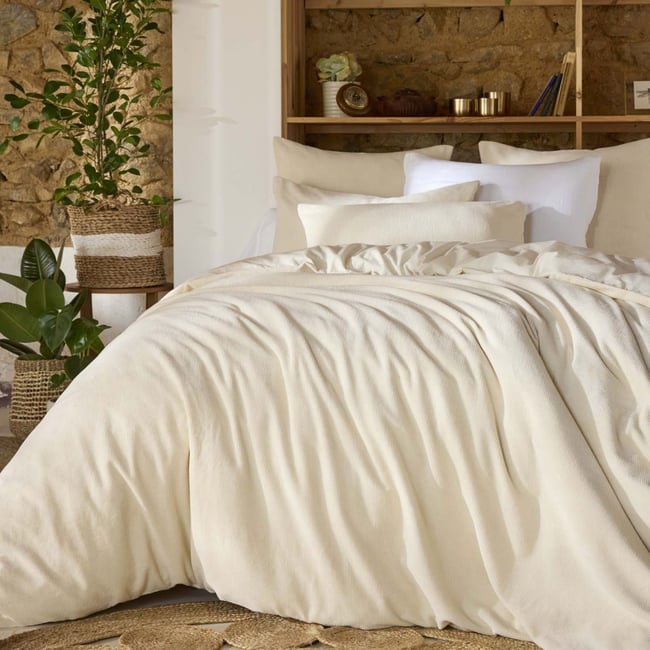 Housse de couette velours de coton côtelé ecru <span itemprop=