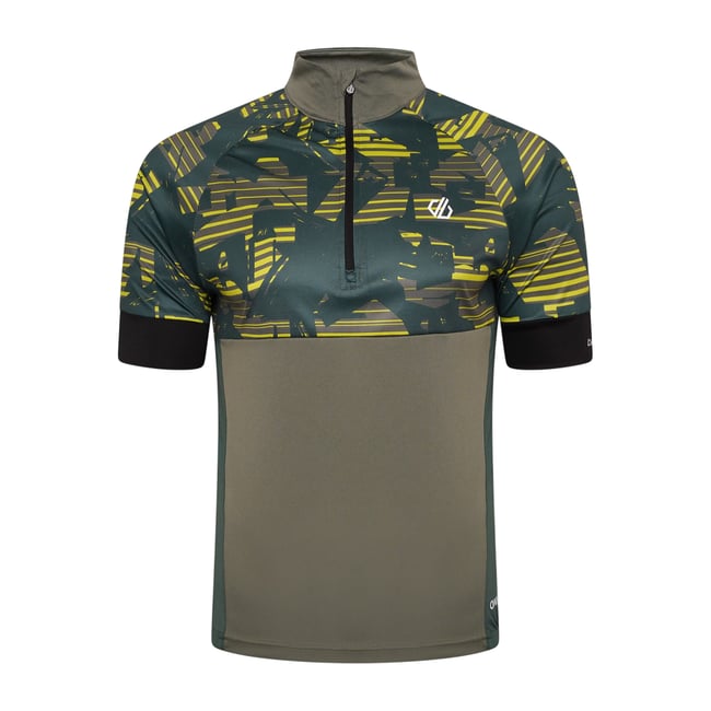 Maillot de cyclisme manches courtes raglan motif/style blocs de couleurs gris kaki imprimé <span itemprop=
