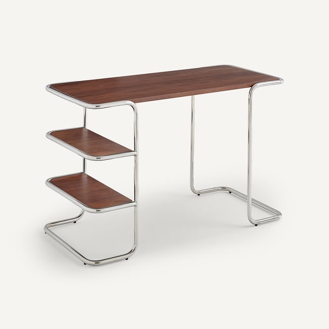 Bureau tubulaire, en plaqué noyer, longueur 117 cm, EMLYN noyer <span itemprop=