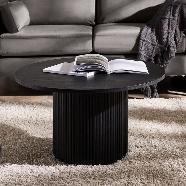 Lucien Fluted Wood Round Coffee Table, black, SO'HOME