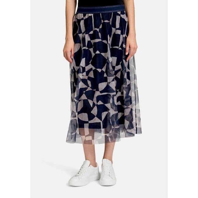 Jupe longueur midi à imprimé dark blue/nature <span itemprop=