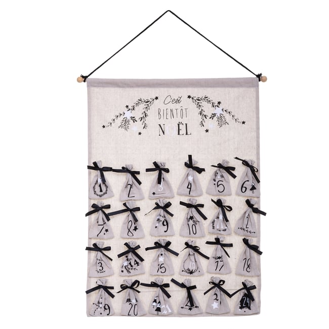 Calendrier Avent Pochon x 24 Beige / noir Couleur beige <span itemprop=