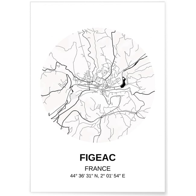 Affiche Carte Figeac Couleur blanc <span itemprop=