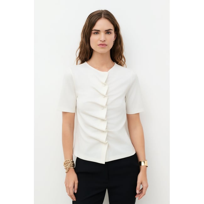 Col rond droit t-shirt tlena T-SHIRT TLENA ecru <span itemprop=