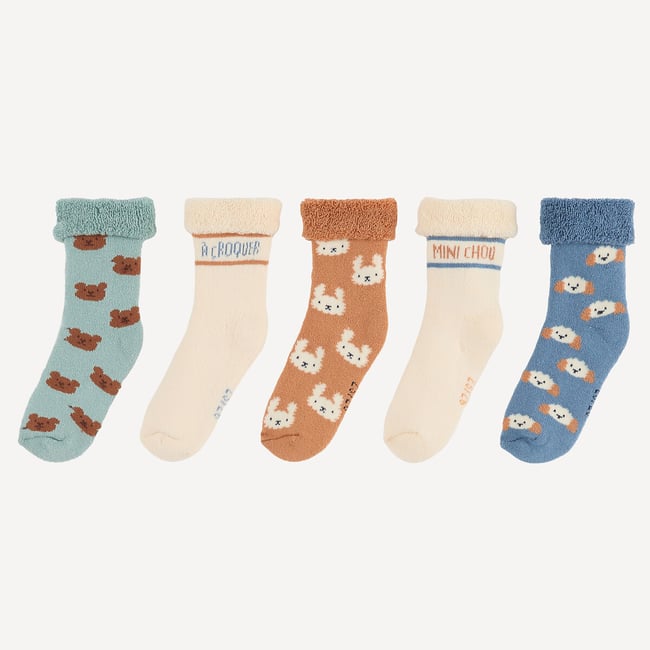 Lot de 5 paires de chaussettes, avec intérieur en maille bouclette assortis <span itemprop=