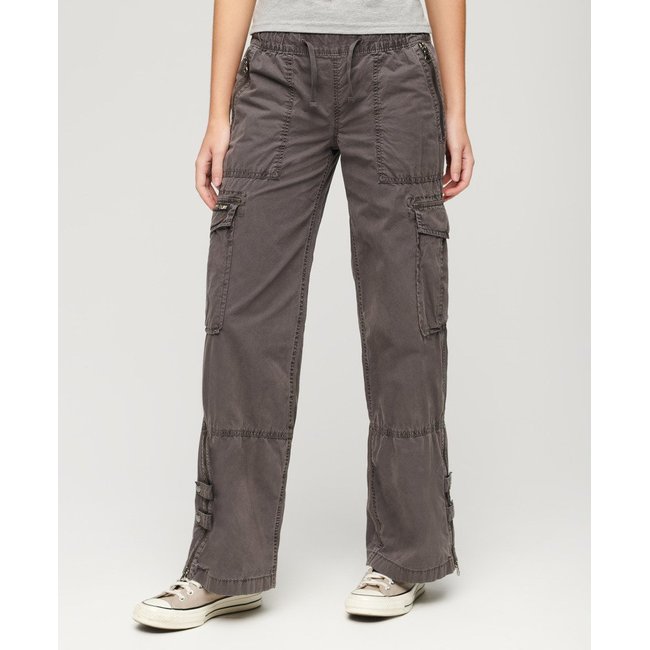 Pantalon cargo taille basse élastique Vintage marron taupe délavé <span itemprop=