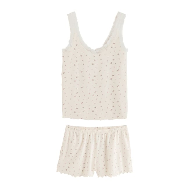 Pyjama short et caraco en dentelle coton - NEXT