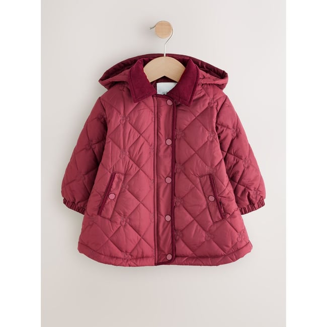 Manteau brodé imperméable à col rouge bordeaux <span itemprop=