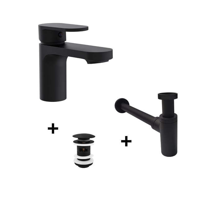 Robinet bec bas ROB + bonde CLINT + siphon SIMON v002228 <span itemprop=