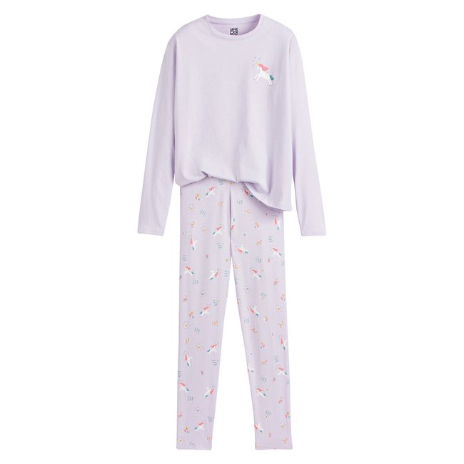 Pyjama imprimé licorne en jersey parme <span itemprop=