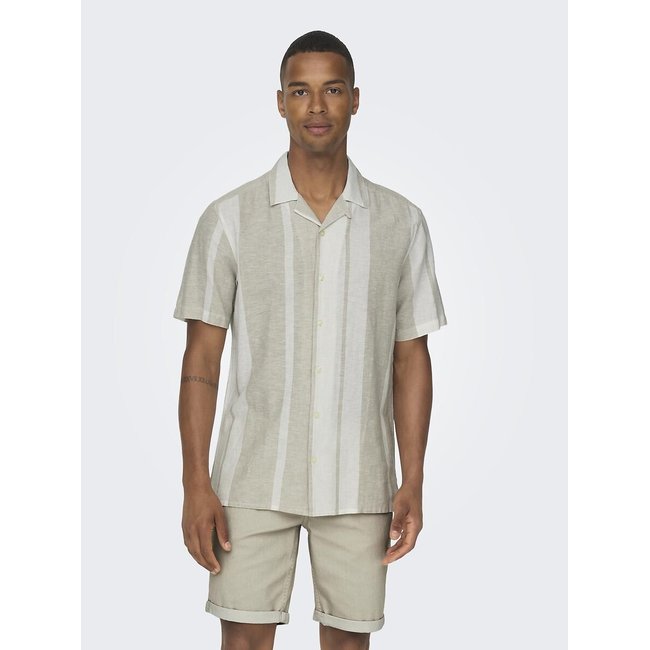 Striped Short Sleeve Shirt, beige, ONLY & SONS