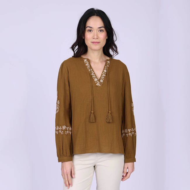Chemise broderie Dakota camel <span itemprop=