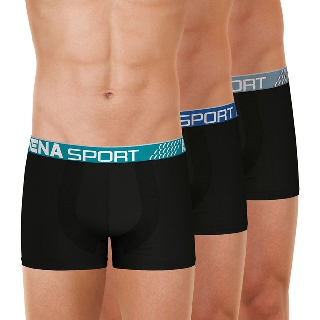 Set of 3 Fresh Boxer Shorts, black + black + black, ATHENA