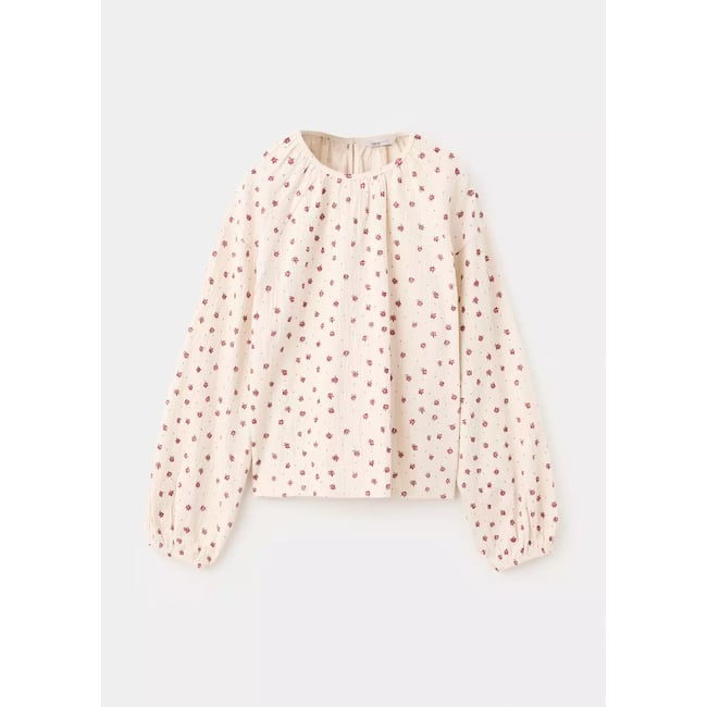 T-shirt coton fleurs blanc cassé <span itemprop=