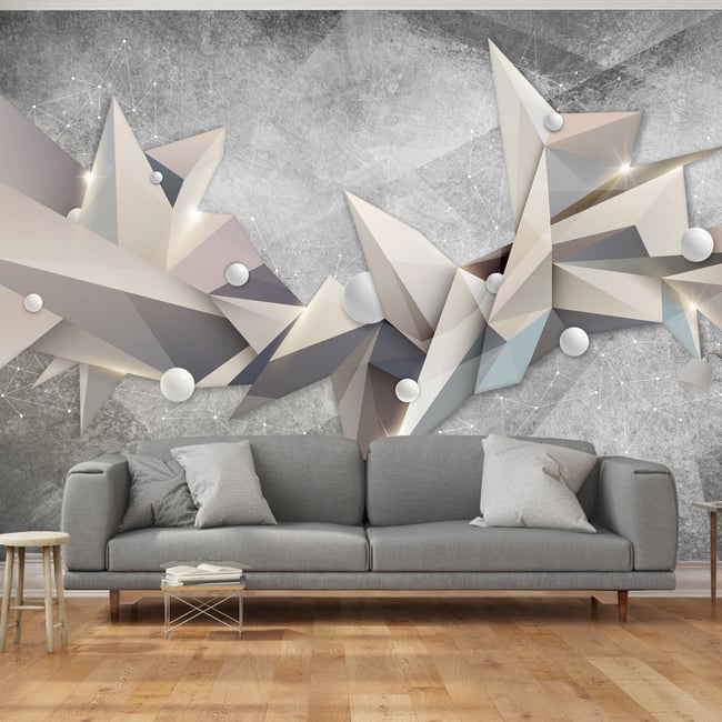 Papier peint intissé panoramique Abstractions Geometrical Constellation Couleur gris / argent <span itemprop=