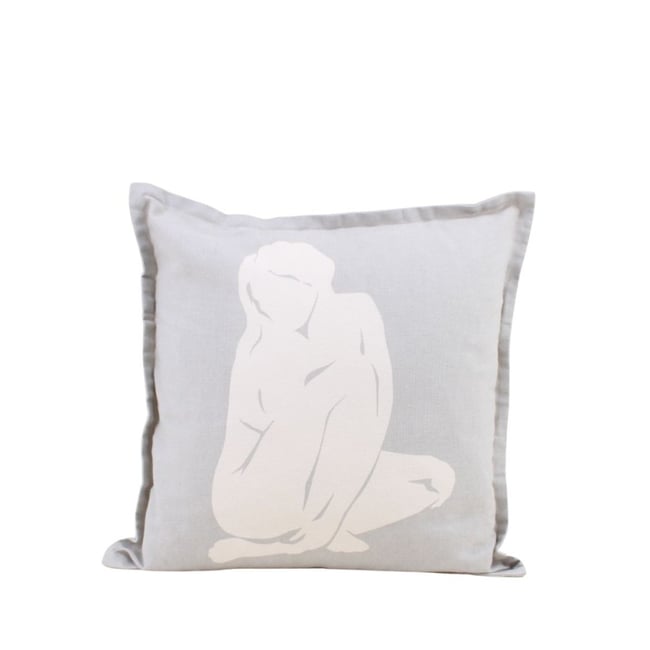 Coussin imprimé corps femme 40cm gris <span itemprop=