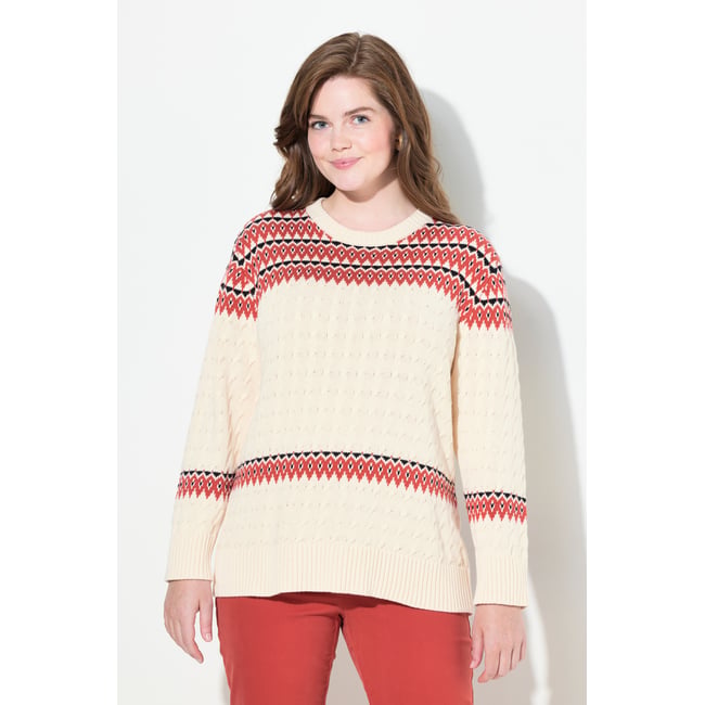 Pull à col rond et manches longues en coton rouge brique <span itemprop=