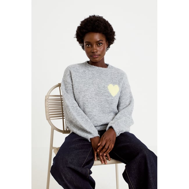 Pull oversize col rond manches longues gris clair <span itemprop=