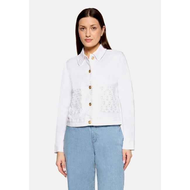 Veste en jean à motif ajouré blanc <span itemprop=
