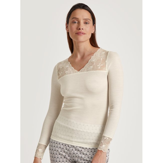 T-shirt à manches longues en laine et soie manches longues Laine SILKY WOOL GLAM crème de charme <span itemprop=