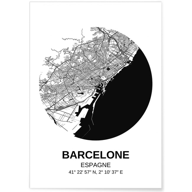 Affiche Carte Barcelone Couleur blanc <span itemprop=