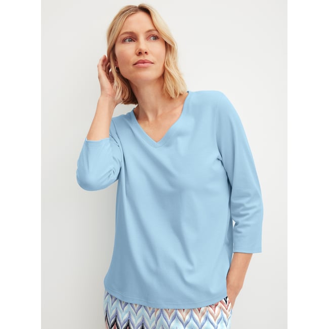 T-shirt manche 3/4 manches 3/4 Coton FAVOURITES BOTANIC bleu cascade <span itemprop=