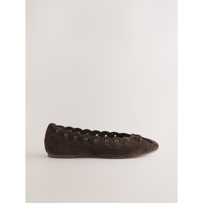 Ballerines festonnées en cuir forever comfort marron chocolat <span itemprop=