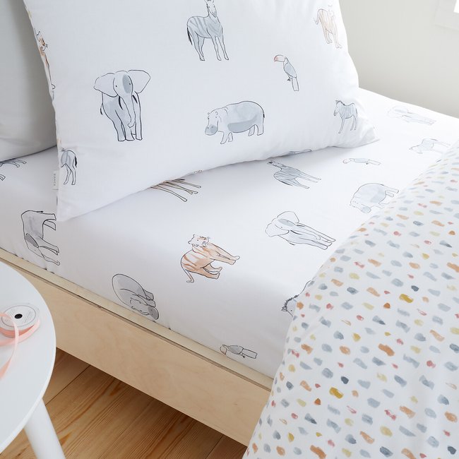Zoo Animals Cotton Fitted Sheet, pastel, BIANCA FINE LINENS
